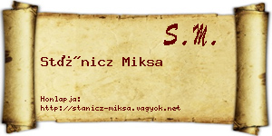 Stánicz Miksa névjegykártya
